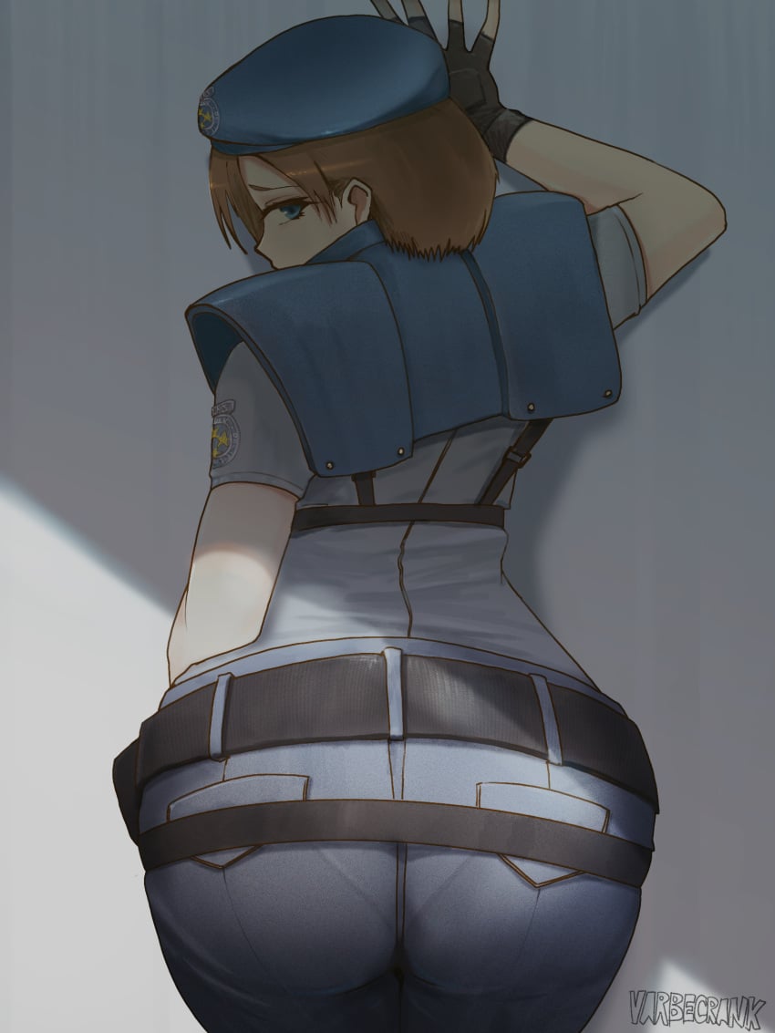 ass blue_eyes brown_hair bubble_butt busty female female_focus female_only hourglass_figure jill_valentine resident_evil resident_evil_3 short_hair varbecrank wide_hips