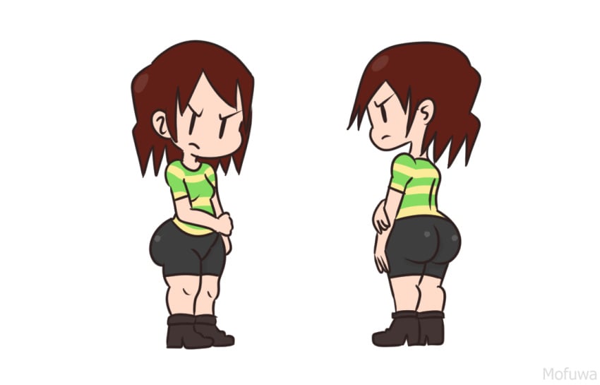 >:( 1girls 2d angry_face artist_name ass big_ass big_butt butt_focus chara clothed female female_focus female_only human mofuwafuwa multiple_views shoes solo spats tagme tight_clothing tomboy undertale undertale_(series) viewed_from_behind white_background