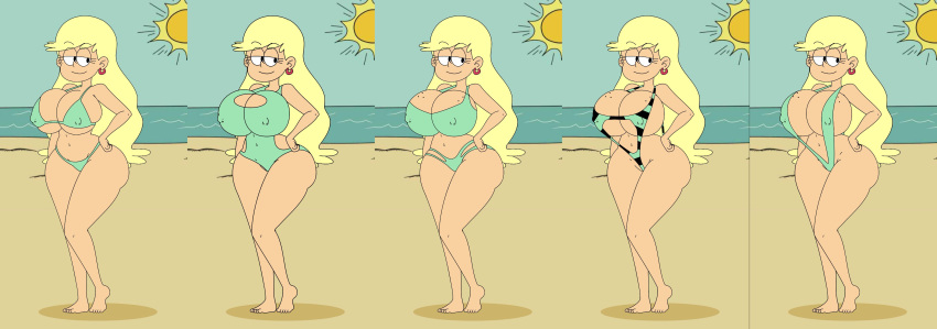 1girls 1milf 2d aged_up big_breasts blonde_hair cleavage ferozyraptor leni_loud long_hair milf solo split_screen tagme the_loud_house v_bikini