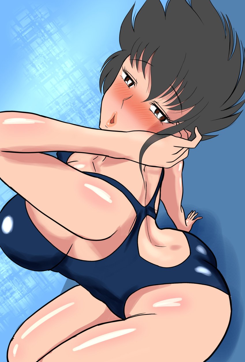 1girls big_breasts black_hair blush blushing breasts busty curvaceous curvy curvy_body curvy_female curvy_figure female honoo_no_toukyuuji:_dodge_danpei huge_breasts ichigeki_haruka large_breasts okutama5050 swimsuit voluptuous