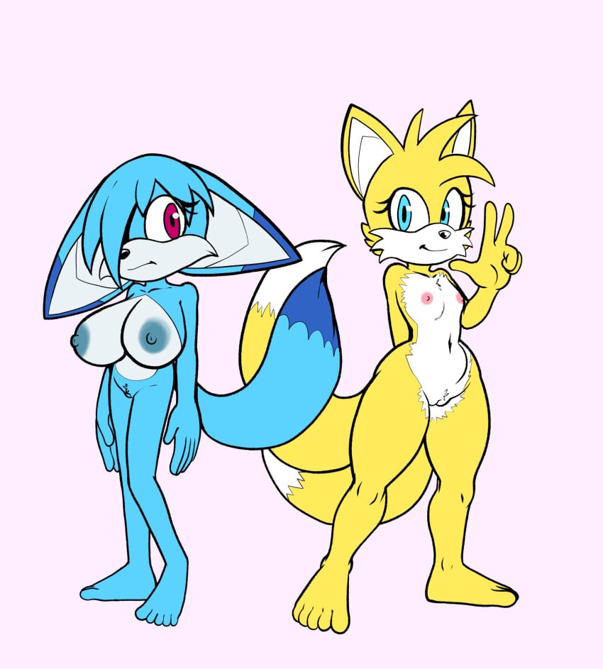 anthro big_breasts blue_body blue_eyes breasts canid canine duo female flat_colors fours_(artist) fox gesture hand_gesture hi_res huge_breasts idw_publishing kitsunami_the_fennec mammal purple_eyes rule_63 sega small_breasts small_hips sonic_(series) sonic_the_hedgehog_(comics) sonic_the_hedgehog_(idw) sonic_the_hedgehog_(series) tailsko v_sign wide_hips yellow_body