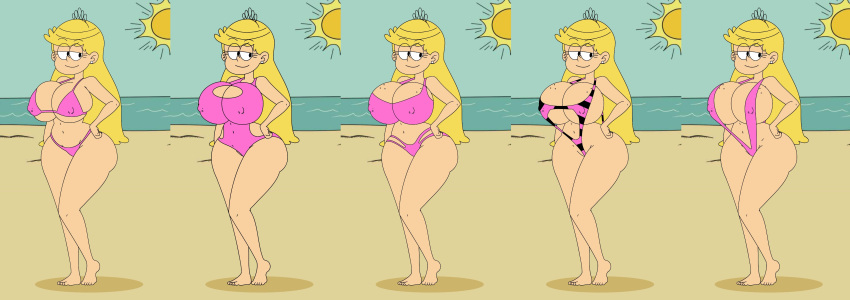 1girls 1milf 2d aged_up big_breasts blonde_hair cleavage ferozyraptor lola_loud long_hair milf pink_bikini solo split_screen tagme the_loud_house v_bikini