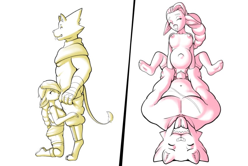 2koma anthro bouncing_breasts breasts chest_scar clothing comic female footwear footwear_only fours_(artist) genitals goblin goblin_female hi_res humanoid humanoid_on_anthro kneeling looking_pleasured male male/female medium_breasts monochrome mostly_nude original_character penis penis_on_face pregnant rex_(fours) scar size_difference socks socks_only vaginal_penetration warg_(fours)