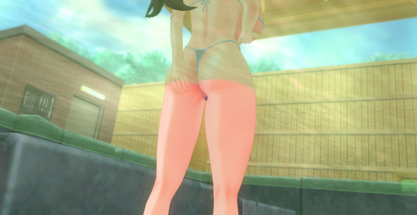 3d amber_(genshin_impact) ass ass_expansion big_breasts breast_expansion breasts brown_hair felipehessi genshin_impact holding_ass holding_breast pool white_swimsuit