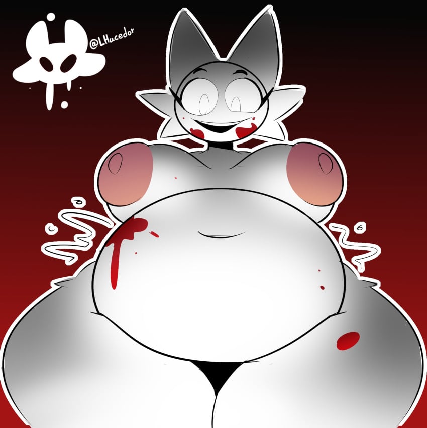 animal_humanoid belly chubby chubby_anthro chubby_female fur fur_breasts fur_thick_thighs furry incredibox_mod lhacedor open_mouth pink_nipples smile sprunki wenda_(sprunki) white_body white_furrnblood