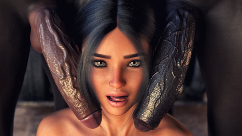 1girl2boys 3d 3d_(artwork) before_sex being_a_dik big_penis blacked dark-skinned_male dark_hair expecting eyes_open huge_cock interracial jill_(being_a_dik) light-skinned_female lockhear looking_at_viewer netorare ntr solo_female tongue_out