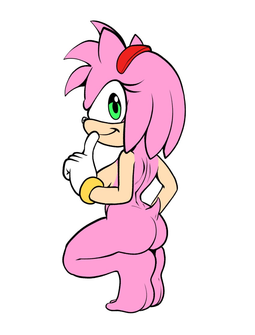 amy_rose antho ass clothing crouching eulipotyphlan female flat_colors fours_(artist) fur gesture gloves gloves_only green_eyes hand_gesture handwear handwear_only hedgehog hi_res mammal mostly_nude pink_body pink_fur pointing sega solo sonic_(series) sonic_the_hedgehog_(series) wristband