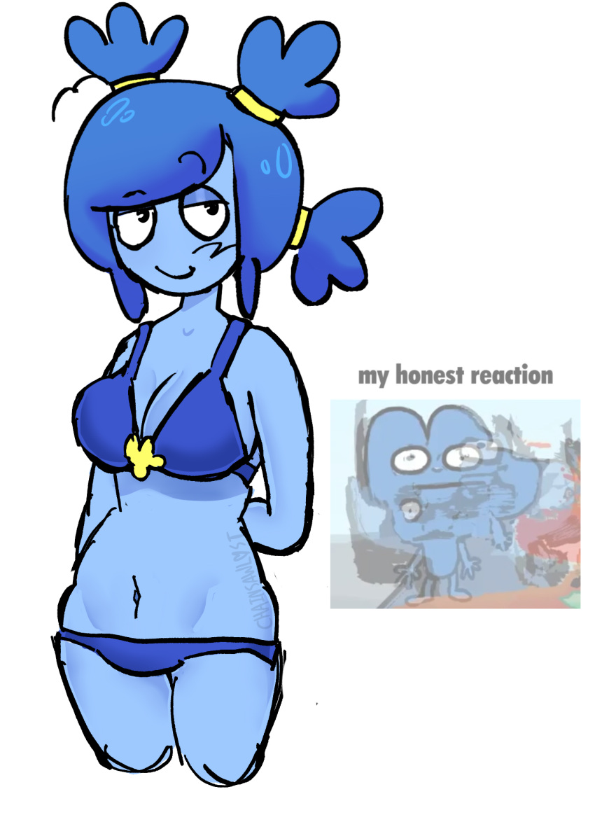 alternate_version_available alternative_version battle_for_bfb battle_for_bfdi battle_for_dream_island bfb bfdi bikini blue_body blue_hair blue_skin blue_swimsuit color colored four_(bfb) humanized meme_in_the_background object_shows solo swimsuit swimwear white_background