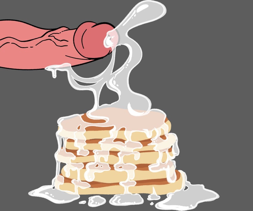 bodily_fluids cock corruptedcryptid cum cum_on_food cum_on_pancakes food gray_background grey_background no_visible_face pancake pancakes penis semen stack_of_pancakes vein veiny veiny_penis weird