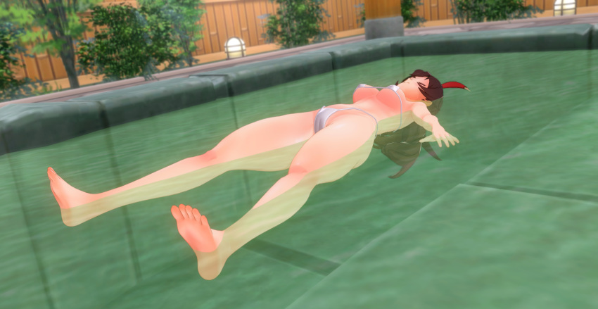 3d amber_(genshin_impact) ass_expansion breast_expansion breasts brown_hair felipehessi genshin_impact pool white_swimsuit