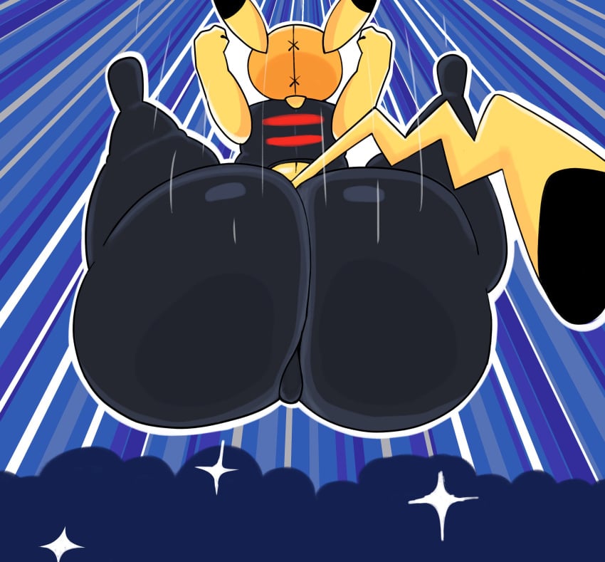 anthro ass_bigger_than_head big_ass cosplay_pikachu fat_ass furry huge_ass kkll9d11120 no_humans pikachu pikachu_libre pokémon_(species) pokemon yellow_fur