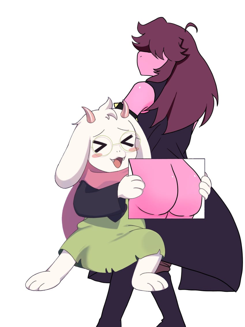 1boy 1girls anthro ass assisted_exposure bangs_over_eyes charamel_0120 clothed clothing deltarune exposed exposed_ass female female_focus femboy femboy_on_tomboy fur furry girl goat goat_horns hair_over_eyes hi_res high_resolution highres holding_object holding_photo laughing male medium_ass no_panties no_underwear pawn photo photo_(object) pink_hair prank purple_hair ralsei scalie susie_(deltarune) tagme tomboy undertale_(series) white_background white_fur x-ray