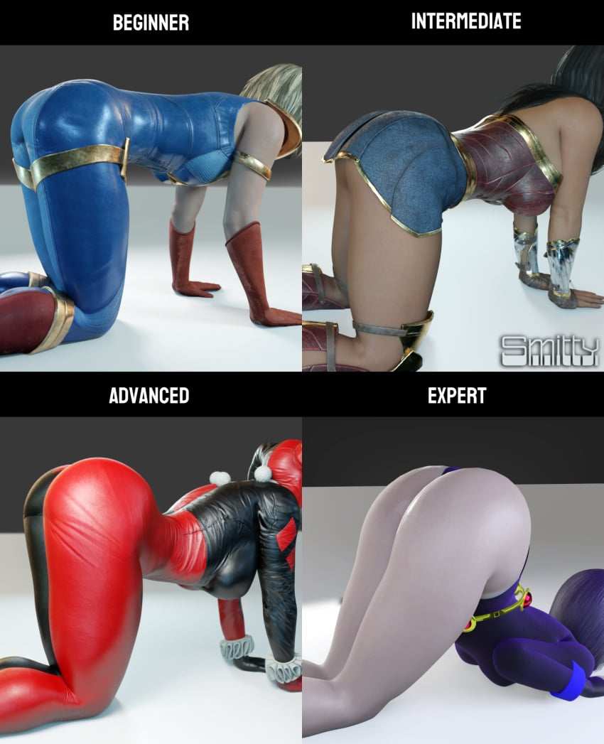 3d 3d_(artwork) 4girls all_fours arched_back ass ass_focus batman:_arkham_knight batman_(series) beginner_intermediate_advanced_expert big_ass black_hair blender_(software) blonde_hair bob_cut bodysuit bubble_ass bubble_butt butt comparing comparison dat_ass dc dc_comics doggy_style female female_only forehead_jewel goth gray_skin grey_skin harley_quinn harley_quinn_(classic) harley_quinn_(injustice) injustice_2 kara_zor-el large_ass leotard medium_hair meme multiple_girls on_all_fours pale-skinned_female pale_skin petite purple_eyes purple_hair rachel_roth raven_(dc) slim smitty34 sorceress supergirl supergirl_(injustice) superheroine superman_(series) tagme teen_titans teenager thick_thighs twintails villain wonder_woman wonder_woman_(injustice) wonder_woman_(series)