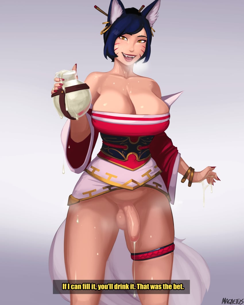 1futa absurd_res ahri balls big_breasts black_hair bottomless bracelet breasts cleavage clothed clothing collarbone cum cum_in_container cum_in_jar cum_on_hand cum_on_hands cum_on_penis cum_string dark_blue_hair earrings ejaculation english_text erection eyeshadow foreskin fox fox_ears fox_girl fox_tail futa_focus futa_only futanari horny humanoid humanoid_penis kemonomimi kitsune large_breasts league_of_legends legs light-skinned_futanari light_skin magnetus makeup markings medium_penis multiple_tails nail_polish partially_clothed partially_clothed_female penis precum red_clothes red_clothing red_eyeshadow red_lips red_lipstick red_markings red_nail_polish red_nails solo solo_futa standing stick sweat sweatdrop sweating tail text text_box thick_thighs tight_clothing tongue_out uncut white_clothes white_clothing white_fur yellow_eyes