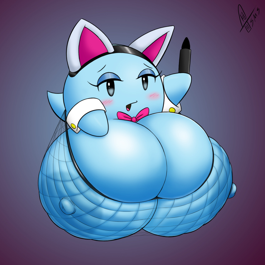 2022 areola ball_with_hyper_features barely_contained big_breasts blue_body blush boo_(mario) bowtie breasts breasts_bigger_than_body breasts_bigger_than_head bursting_breasts cat_ears cleavage excessive_size eyelashes eyeshadow fake_animal_ears fake_ears female female_focus female_only fishnet fishnet_bra fishnet_top fishnet_topwear fishnets ghost ghost_girl huge_breasts hyper_breasts lahla large_breasts looking_at_viewer mario_(series) nintendo nipples paper_mario paper_mario:_the_thousand-year_door peeka solo solo_female spirit supermoonshroom video_games waddling_head watermark