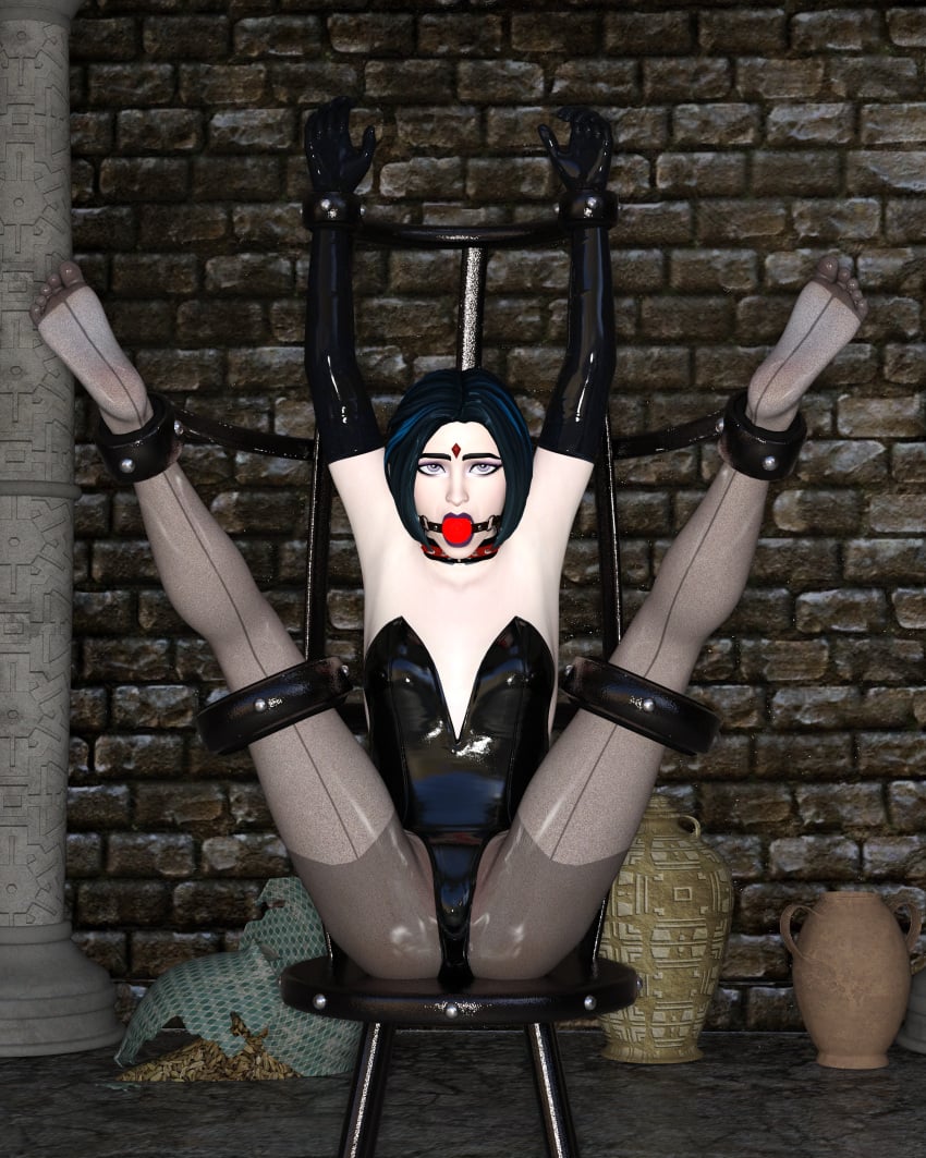 1girls 3d arms_up ass ball_gag barefoot black_hair bondage breasts captured clothed clothing dc dc_comics demon_girl feet female female_only femsub forced forehead_jewel fortnite fully_clothed gag gagged gloves goth goth_girl helpless kidnapped latex_gloves legs_up looking_at_viewer multicolored_hair pantyhose purple_eyes purple_hair rachel_roth raven_(dc) raven_(fortnite)_(dc) regaliarender restrained short_hair soles solo spread_legs superheroine teen_titans thighs tight_clothing toes