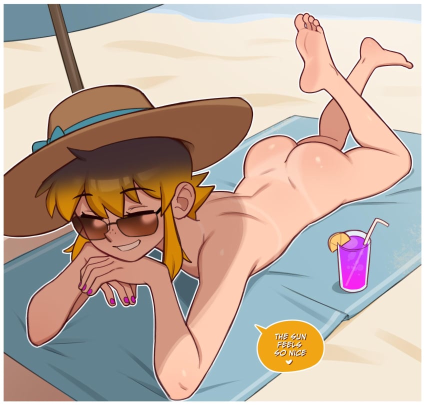 1boy 1femboy 2d 2d_(artwork) 2d_artwork amber_(dross) beach beach_background beach_hat beach_towel beach_umbrella completely_nude completely_nude_male drink dross english_text feet feet_up femboy femboy_only hi_res high_resolution highres jewels_(dross) laying_on_stomach male male_only nude nude_femboy nude_male painted_nails pink_nails speech_bubble sunglasses tagme thick_ass yellow_hair