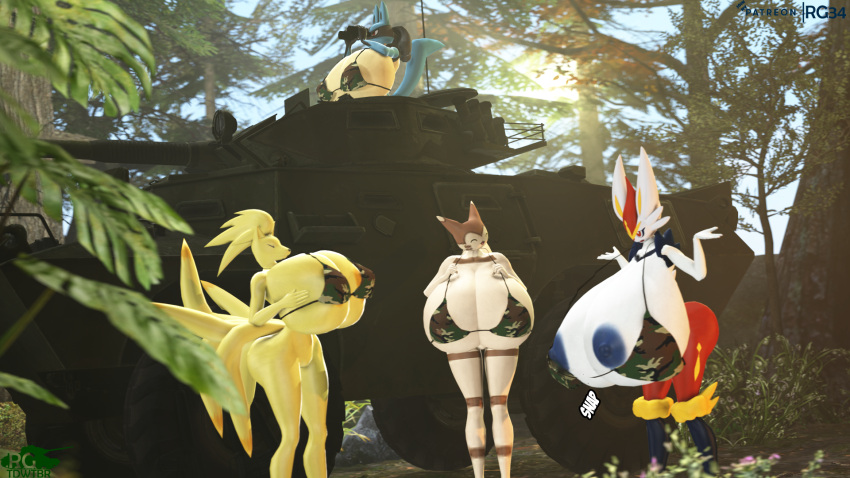 . 3d cinderace female female_only furret hyper hyper_breasts lucario ninetales pokemon pokemon_(species) rgtdwtbr rule_63 source_filmmaker