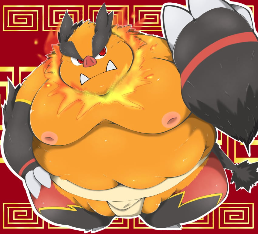 2022 absurd_res anthro asian_clothing belly big_belly clothing east_asian_clothing emboar hi_res japanese_clothing kemono male male_only mawashi moobs nintendo nipples obese obese_male orange_body overweight overweight_male pokémon_(species) pokemon poketalesof solo sumo video_games