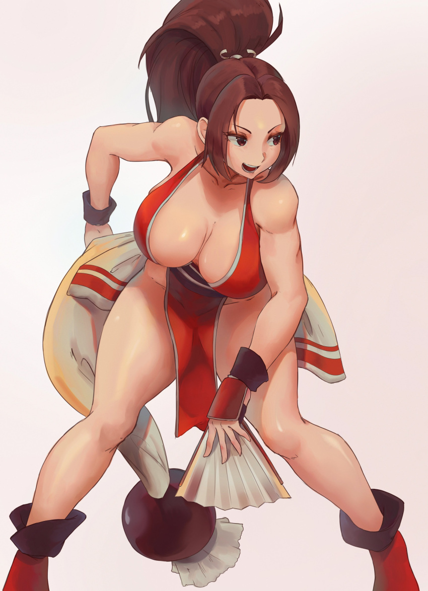 1girls 2022 action_pose breasts brown_eyes brown_hair cleavage clothed cutesexyrobutts_(style) fatal_fury female female_only hanging_breasts hips huge_breasts king_of_fighters kunoichi large_breasts lesottart long_hair long_ponytail mai_shiranui ninja ponytail red_clothing revealing_clothes simple_background skimpy slim_waist snk solo thick_thighs thighs white_background wide_hips