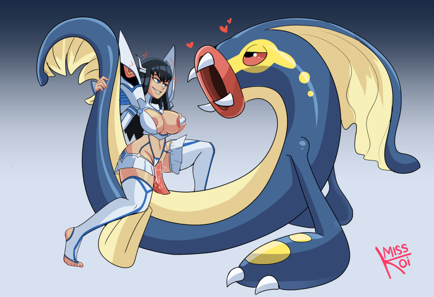 1girls armor artist_signature big_breasts big_penis black_hair blue_eyes breasts cleavage cowgirl_position crossover eelektross exposed_breasts exposed_pussy feet female female_human/male_pokemon heart kill_la_kill kiryuuin_satsuki misskoi nipples nude nude_female panties panties_aside penetration pokémon_(species) pokemon pokephilia pussy pussy_juice red_eyes skimpy_clothes smile smiling smirk smirking tail_grab thick_thighs thighhighs vaginal_penetration vaginal_sex