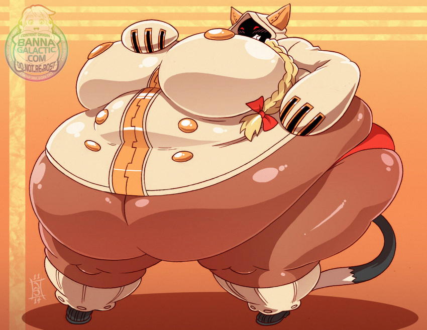 1girls bannagalactic big_breasts blazblue blonde_hair breasts brown_skin cat_ears cat_tail catgirl chubby fat fat_fetish feline hyper hyper_breasts obese obese_female red_panties taokaka thick_thighs