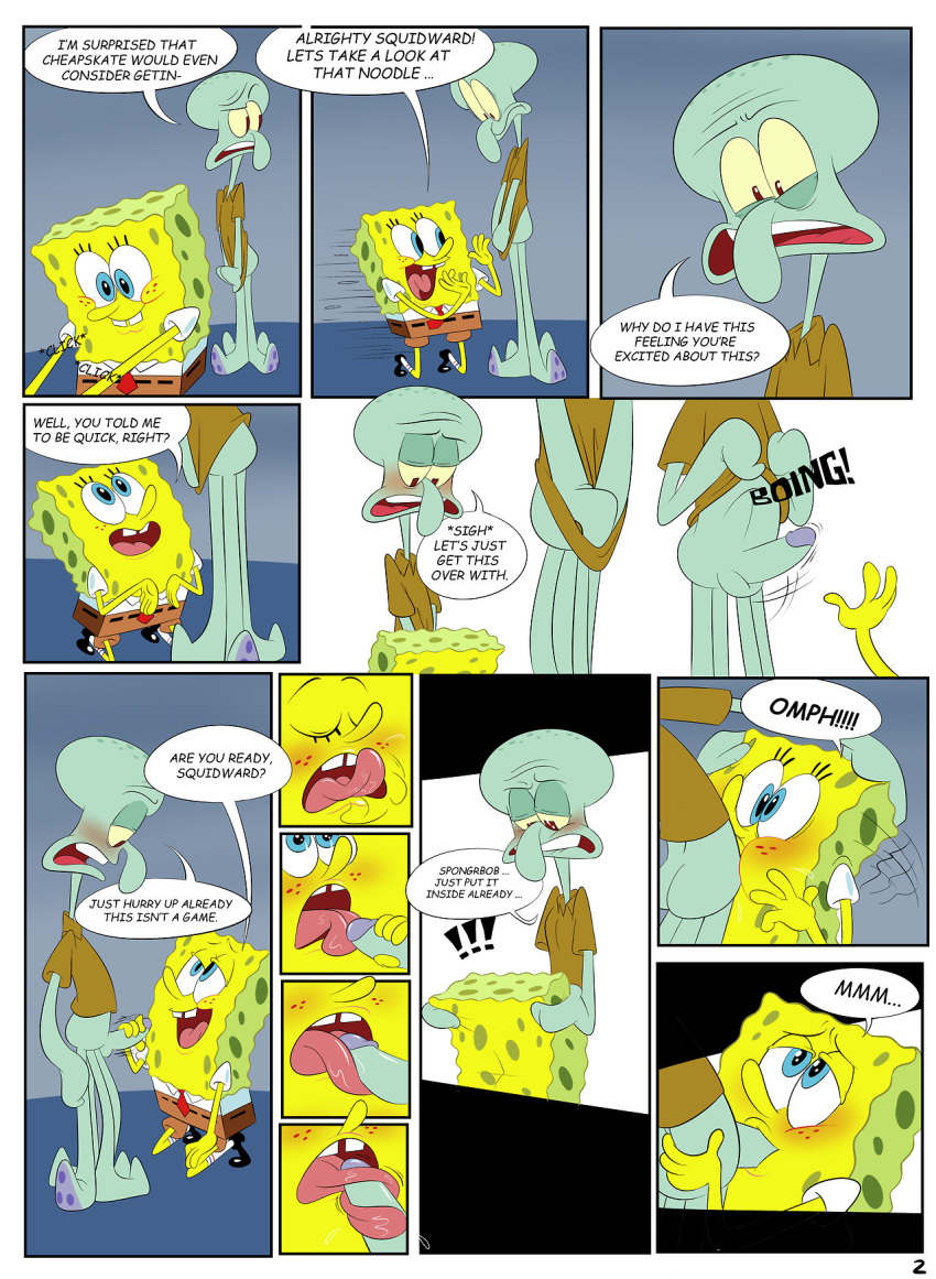 2020 2boys blowjob boner cephalopod comic gay male male_only nickelodeon octopodiform octopus oral oral_sex sea_sponge smooth_skin spongebob_squarepants spongebob_squarepants_(character) squidward_tentacles yece