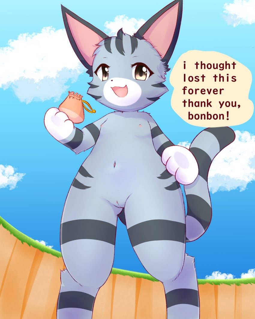 absurd_res animal_crossing anthro blue_body english_text female genitals hi_res holding_object kryztar lolly_(animal_crossing) looking_at_viewer nintendo nude open_mouth pussy solo text video_games