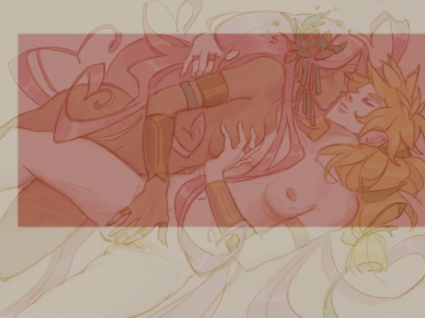 2girls absurd_res aphrodite_(hades) blonde_hair breasts completely_nude dianaii divine_slut female_only fingering goddess hades_(game) hand_on_breast interracial jewelry jewelry_only lesbian limited_palette looking_at_partner milf multiple_girls nipples nude nude_female persephone_(hades) pink_hair source_request very_long_hair yuri