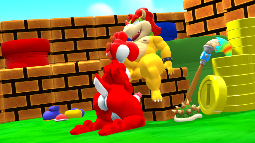 3d 3d_(artwork) aged_up anthro anthro_on_anthro anthro_only anthro_penetrating anthrofied balls ballsack blowjob bottomless bottomless_male bowser_jr. completely_nude completely_nude_male erect_nipples erect_penis erection gay gay_sex looking_at_partner male male/male male_only male_penetrating mario_(series) muscular muscular_anthro muscular_male nintendo nipples nude nude_male oral oral_penetration oral_sex pecs pectorals penetration penis penis_out red_yoshi saiyangoku4_(artist) sfm source_filmmaker super_mario_bros. yoshi