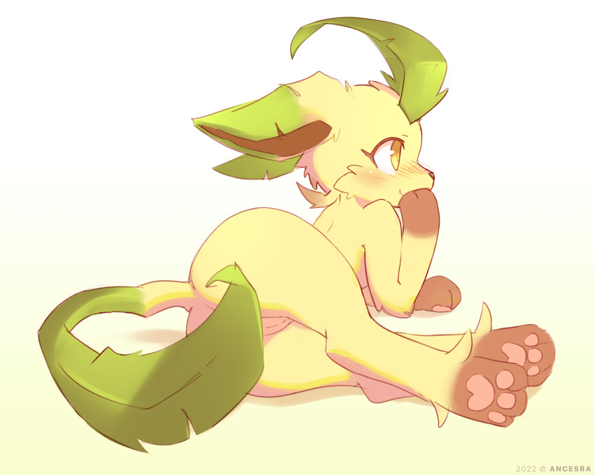 ancesra blush feet female giggling leafeon moss_(ancesra) pokemon zoophilia