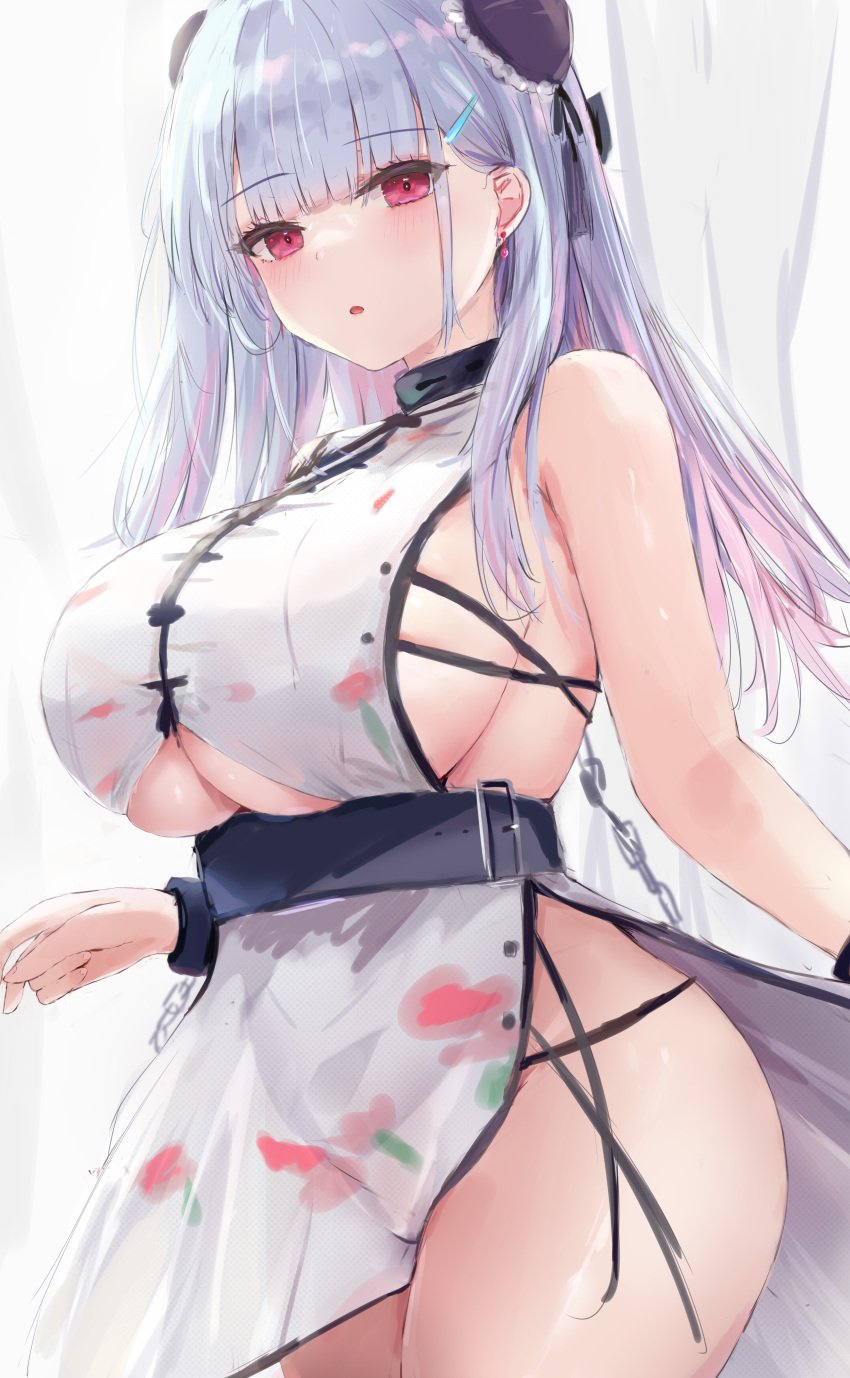 absurdres adapted_costume alternate_costume artist_request azur_lane bad_id bad_pixiv_id bangs belt big_ass big_breasts black_choker blunt_bangs blush breasts bun_cover choker cleavage clothing_request dido_(azur_lane) double_bun fat_ass female hair_ornament hairpin highres hourglass_figure huge_ass huge_breasts large_ass large_breasts light_blue_hair long_hair looking_at_viewer lshiki parted_lips red_eyes revealing_clothes solo thick_ass thick_thighs underboob underboob_cutout underboob_shirt voluptuous wide_hips