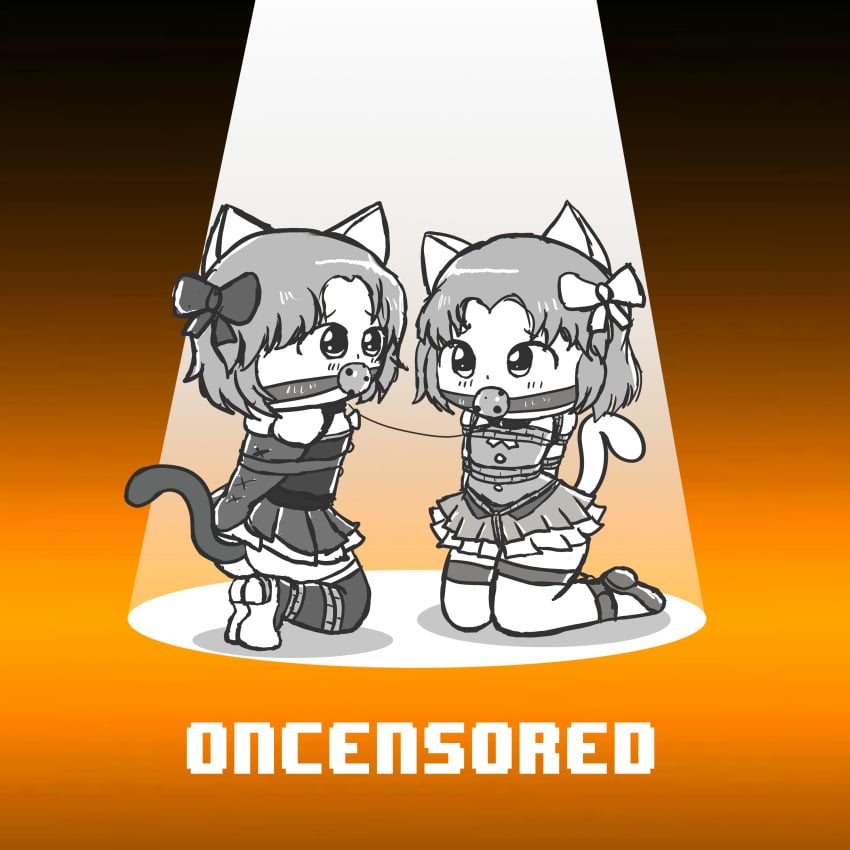 armbinder ball_gag bondage cat_girl cat_humanoid cat_tail catgirl catgirl_costume catgirls gag moneko_(the_battle_cats) neneko nyanko_daisensou oncensored oncensored_(artist) rope_bondage the_battle_cats