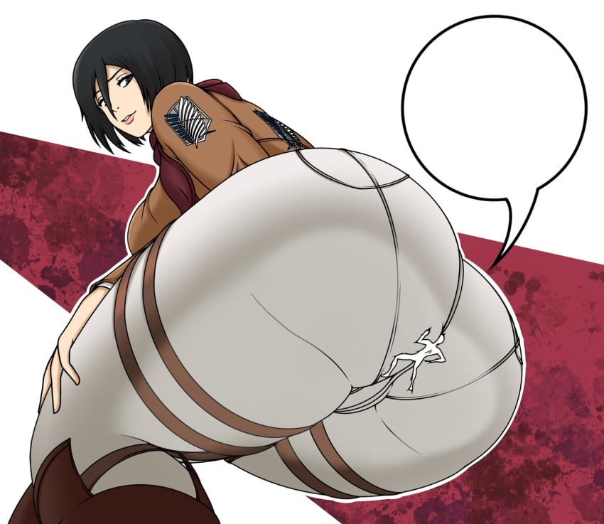 1boy 1girls 2d ass_on_face attack_on_titan big_breasts black_hair boots butt_crush cameltoe colored digital_drawing_(artwork) empty_speech_bubble facesitting female_focus femdom fully_clothed giantess hand_on_thigh highres huge_ass larger_female looking_down malesub mikasa_ackerman ourcouncil pantylines plain_background scarf scout_uniform short_hair shrunken_male size_difference smaller_male straps tagme template tight_pants