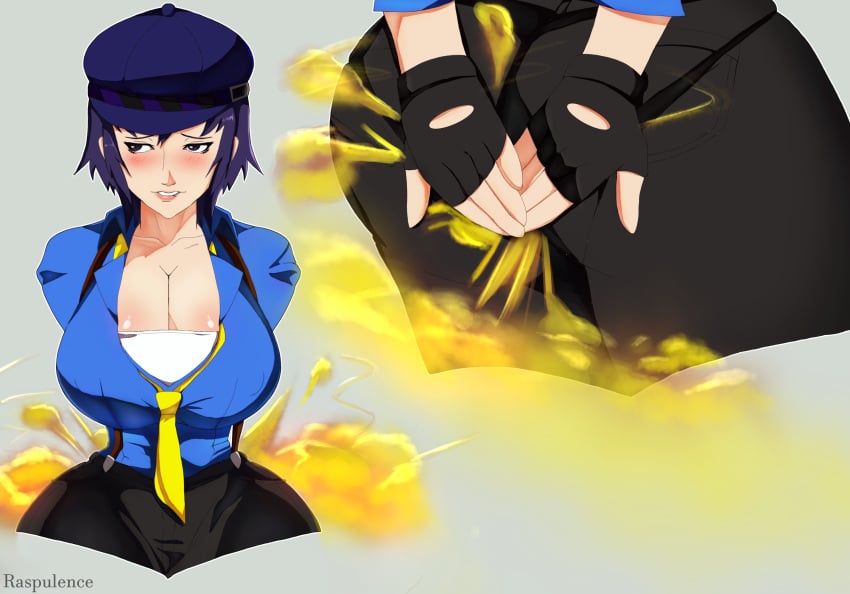 1girls atlus big_breasts big_butt biting_lip black_pants blue_eyes blue_hair blue_shirt blush breasts bubble_butt butt collarbone covering_butt fart fart_fetish farting gloves hat pantylines persona persona_4 raspulence shirogane_naoto short_hair solo solo_female thick_thighs tight_clothes tight_clothing tight_pants wide_hips