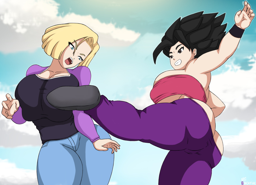 2021 2girls 4k absurd_res android_18 artist_name ass ass_cleavage big_ass big_breasts breasts broken_arm butt_crack catfight caulifla dragon_ball dragon_ball_super dragon_ball_z female_only fight fighting hi_res hips huge_ass huge_breasts kicking large_ass large_breasts milf open_mouth saiyan shocked shocked_expression signature smile smiling teeth_showing thick thick_ass thick_hips thick_legs thick_thighs thigh_highs thighhighs thighs tube_top ultiblackfire wide_eyed wide_hips