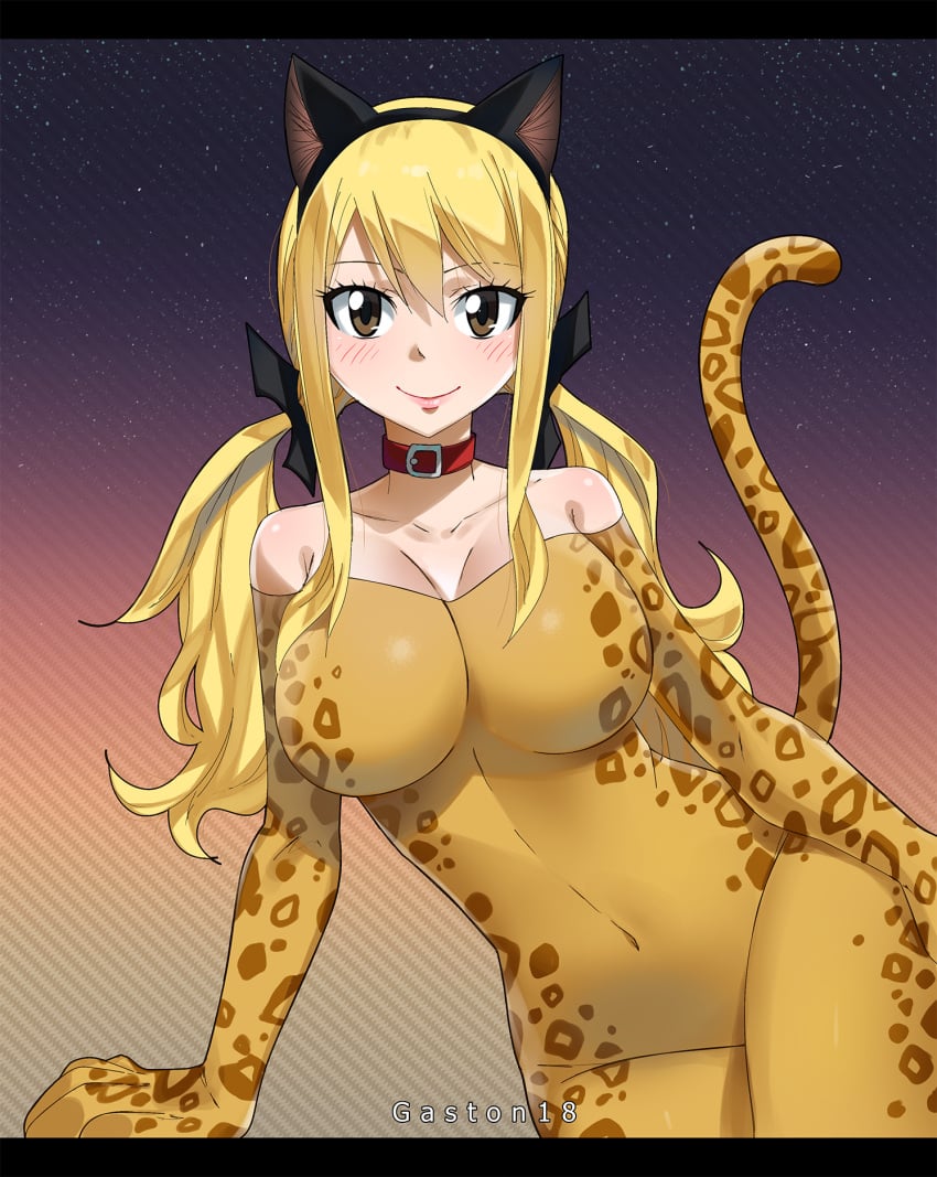 big_breasts blonde_hair bodysuit cat_ears cat_tail catgirl fairy_tail gaston18 looking_at_viewer lucy_heartfilia smile