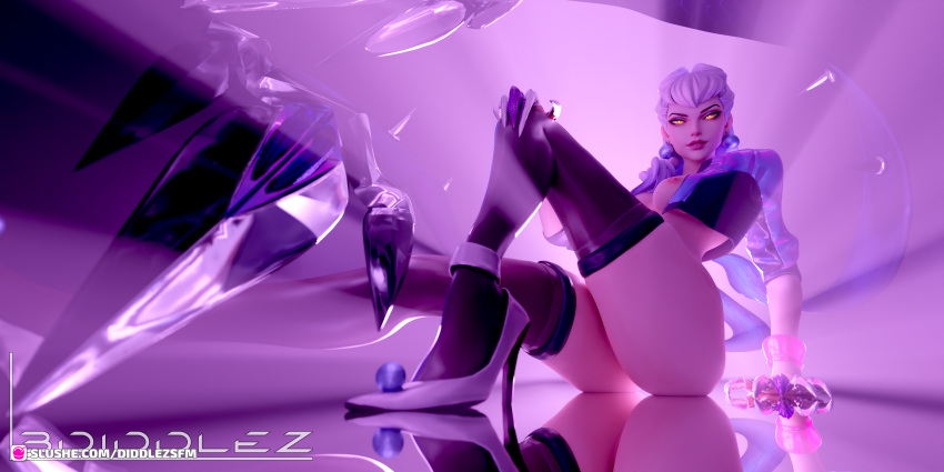 1girls 2022 3d 3diddlez bottomless claws clothed clothing earrings evelynn fanart female female_only high_heels k/da_evelynn k/da_series large_breasts league_of_legends open-shirt seated sitting slushe_(website) solo solo_female succubus