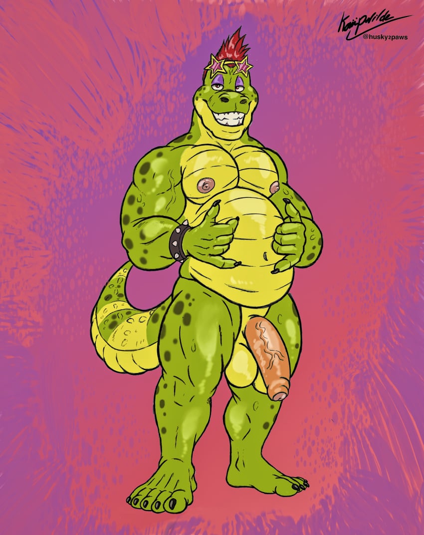 5_toes absurd_res alligator alligatorid anthro balls bara barefoot belly belly_overhang claws crocodilian digital_drawing_(artwork) digital_media_(artwork) feet five_nights_at_freddy's five_nights_at_freddy's:_security_breach flaccid genitals green_body hi_res humanoid_feet humanoid_genitalia humanoid_penis kaiipwilde looking_at_viewer male male_only montgomery_gator_(fnaf) muscular muscular_anthro muscular_male nipples nude penis plantigrade pornography reptile scalie scottgames slightly_chubby smile solo teeth toes video_games