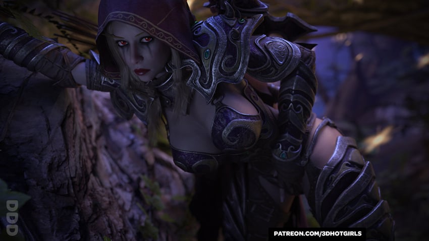 1girls 2021 3d 3dhotgirls armor clothed clothing depth_of_field elf elf_ears fanart fantasy female female_only hood large_breasts looking_at_viewer plate_armor pointy_ears red_eyes runny_makeup slushe_(website) solo solo_female sylvanas_windrunner warcraft world_of_warcraft