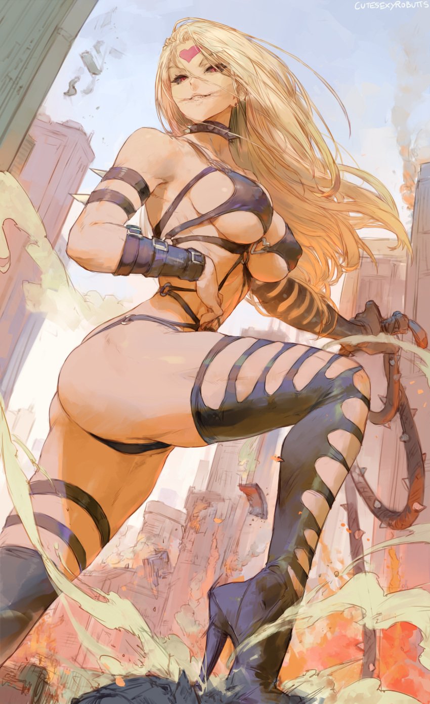 1girls 2022 absurd_res artist_signature ass black_clothing blonde_female blonde_hair boots breasts cutesexyrobutts dominatrix female female_only fit fit_female forehead_mark heels high_heel_boots high_heels hips huge_ass huge_breasts kaijin_hime_do-s long_hair nipple_bulge one-punch_man outdoors revealing_clothes slim_waist thick_thighs thigh_boots thighs weapon whip wide_hips