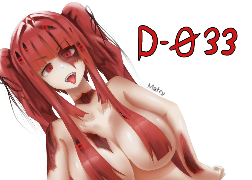 1girls covered_nipples d-033_(purgatory_2) demon demon_girl naked omake_mix purgatory_(series) purgatory_2 red_eyes red_hair text tongue_out