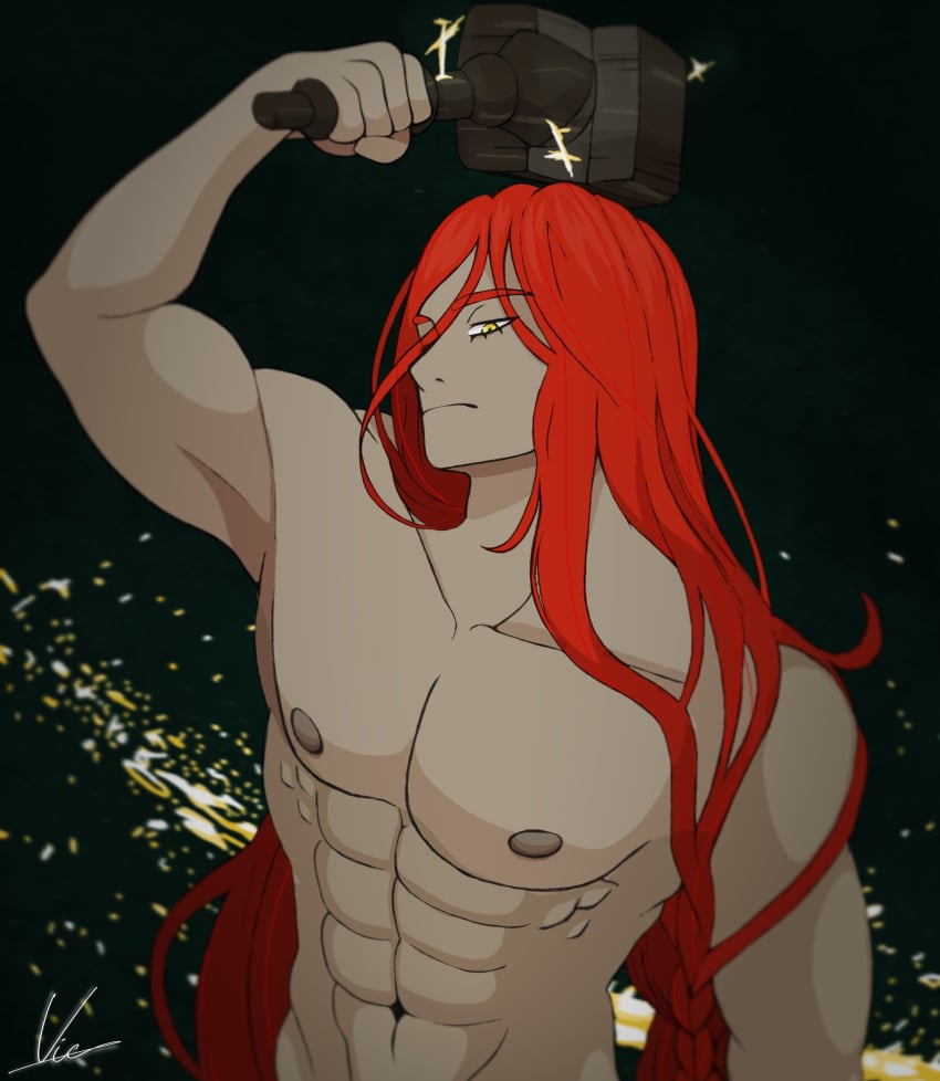 1boy abs armpits bara elden_ring fromsoftware male male_only muscular_male nipples radagon_of_the_golden_order red_hair topless vic_(artist)