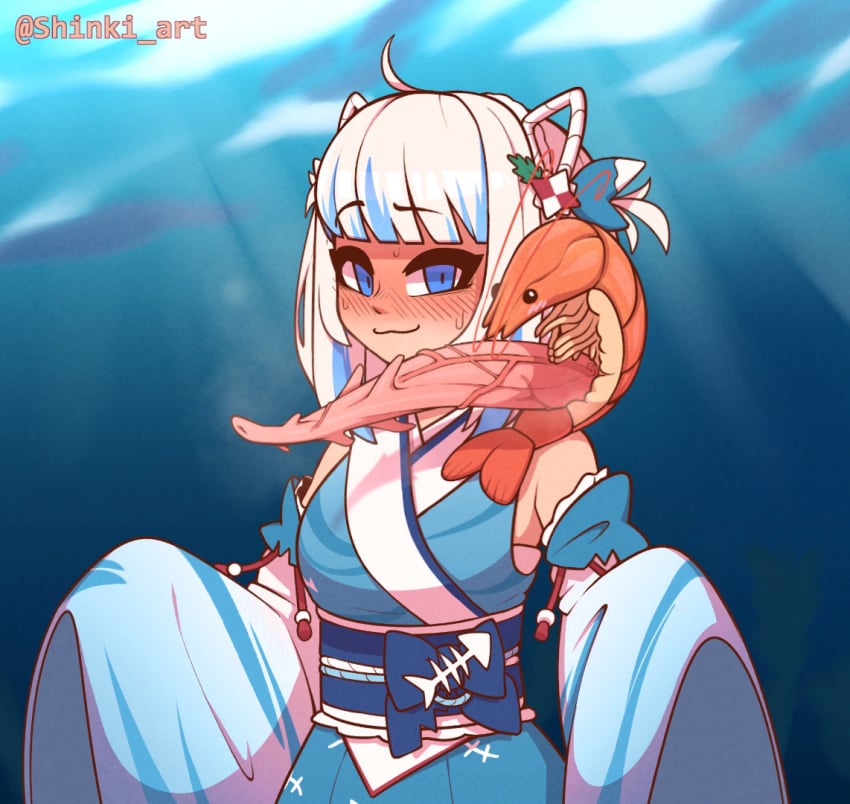 1girls 1male animal_penis blue_eyes blue_hair blush crustacean ebi-chan_(gawr_gura) gawr_gura hololive hololive_english hololive_myth huge_penis japanese_clothes kimono multicolored_hair ocean penis_awe shark_girl sharp_teeth shinki_(artist) shrimp size_difference small_dom_big_sub smaller_male tagme tapering_penis teeth two-tone_hair virtual_youtuber white_hair zoophilia