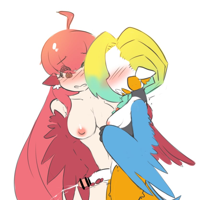 1futa 1girls @_@ ahoge animal_ears areolae bangs bar_censor bird_ears bird_legs blue_feathers blue_wings blush breasts censored coco_(eogks) commentary cum ejaculation erection feathers female fully_clothed futanari green_hair gyejeongbu5 handjob harpy highres humanoid humanoid_penis incest large_breasts light-skinned_female light_skin long_hair mako_(eogks) monster_girl multiple_girls nipples nude open_mouth orange_feathers orgasm original penis red_feathers red_hair red_wings siblings sisters small_breasts standing two-tone_wings very_long_hair winged_arms wings