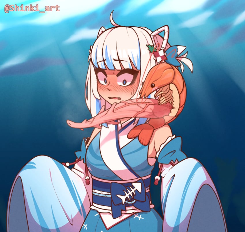 1girls 1male animal_penis blue_eyes blue_hair blush crustacean ebi-chan_(gawr_gura) gawr_gura hololive hololive_english hololive_myth huge_cock japanese_clothes kimono multicolored_hair ocean penis_awe shark_girl shinki_(artist) shrimp size_difference small_dom_big_sub smaller_male tagme tapering_penis two-tone_hair virtual_youtuber white_hair zoophilia