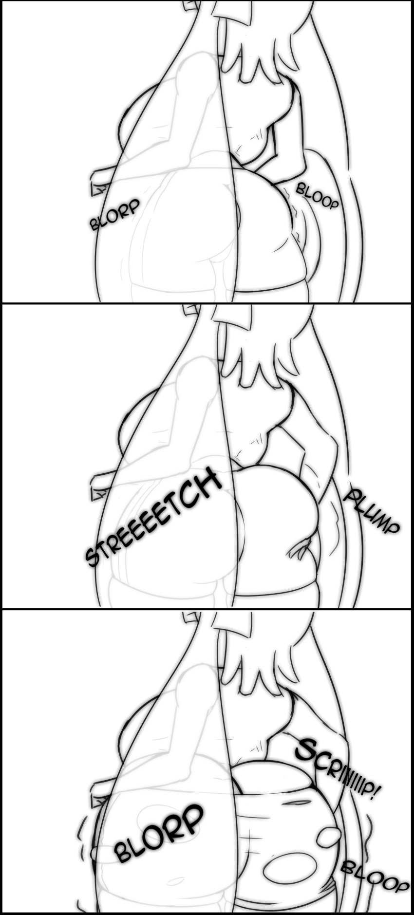 1girls ass ass_cleavage ass_expansion breast_expansion breasts butt_crack cleavage female female_only huge_ass huge_breasts inkling inkling_girl kazuya_zoey monochrome nintendo solo solo_female splatoon