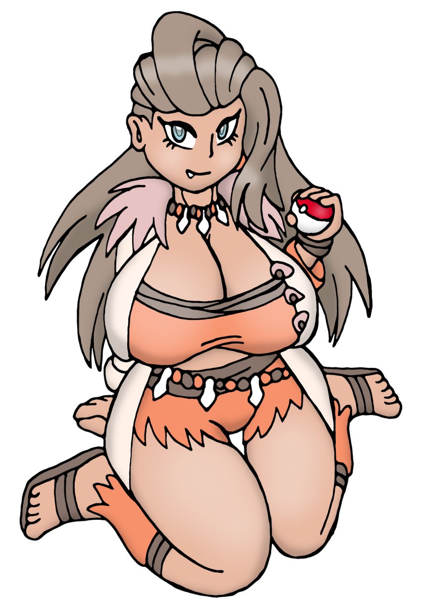 big_breasts breasts brown_hair brown_skin busty cavewoman curvy cyberkaku female female_focus female_only pokemon pokemon_professor pokemon_sv professor_sada_(pokemon) thick_thighs thighs