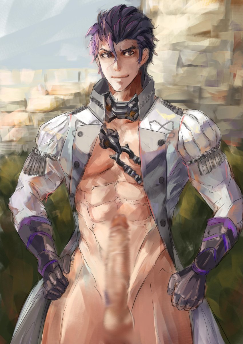 abs balthus_von_albrecht coat coat_only erection fire_emblem fire_emblem:_three_houses gallant1110 haimanga hands_on_hips jacket jacket_only male_focus male_only more_at_source pebs penis