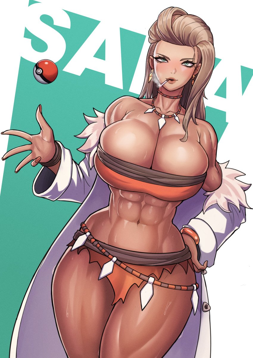 1girls abs bimbo bimbo_body breasts bursting_breasts cigarette cigarette_smoke cleavage female female_only hourglass_figure huge_breasts human kingbang kongman99 large_breasts looking_at_viewer muscular muscular_female muscular_thighs naughty_face pokemon pokemon_sv professor_sada_(pokemon) revealing_clothes seductive_look seductive_smile smile smoke smoking solo solo_female standing thick_thighs tight_clothing voluptuous wide_hips